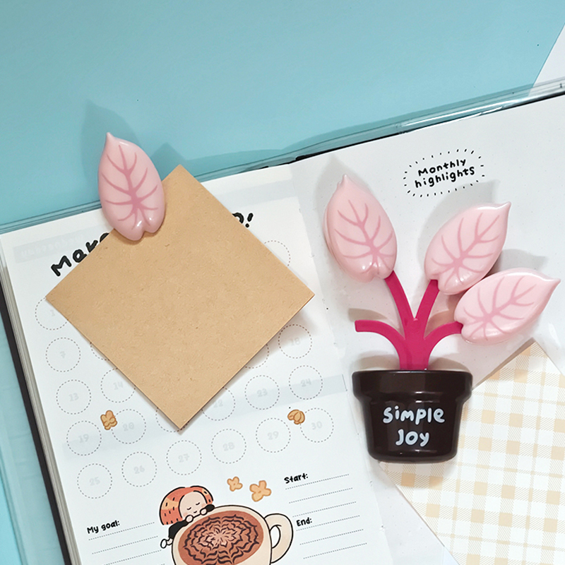 可愛い鉢植えデスククリップ2個セット冷蔵庫マグネット4枚葉型 - Paperclip Magnetic Set のレビューと価格